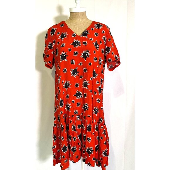 GANNI Rosemary Coral Red Pleated Flowers Floral Tiered Ruffle Summer Dress Sz XS - Picture 16 of 16
